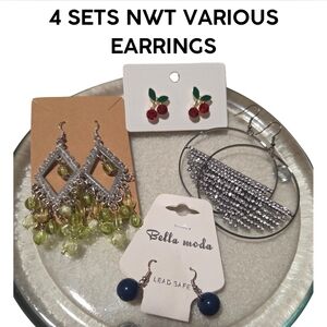 Bella Moda and Various Earrings Set Of 4 Pairs